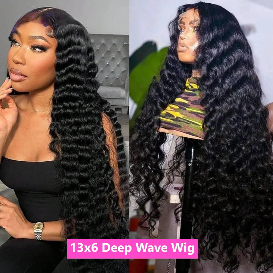 34 36Inch Deep Wave 13x4 13x6 Transparent Lace Frontal Wig Human Hair Water Curly 4x4 Lace Closure Wigs For Black Women Bling