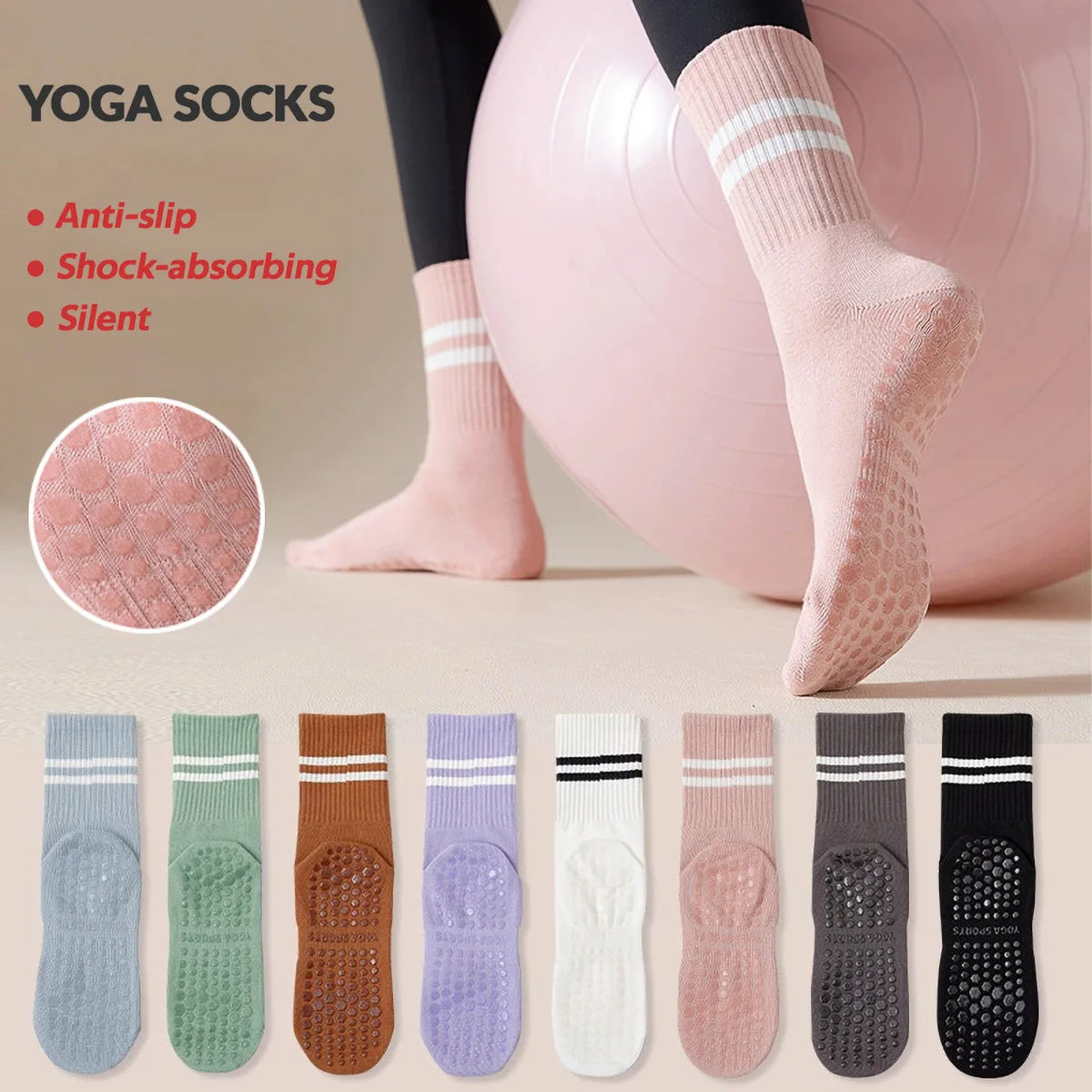 3 Pairs Long Yoga Socks with Grip for Women Anti Skid Gripper Socks No Slip Socks for Pilates, Barre, Dance,Yoga