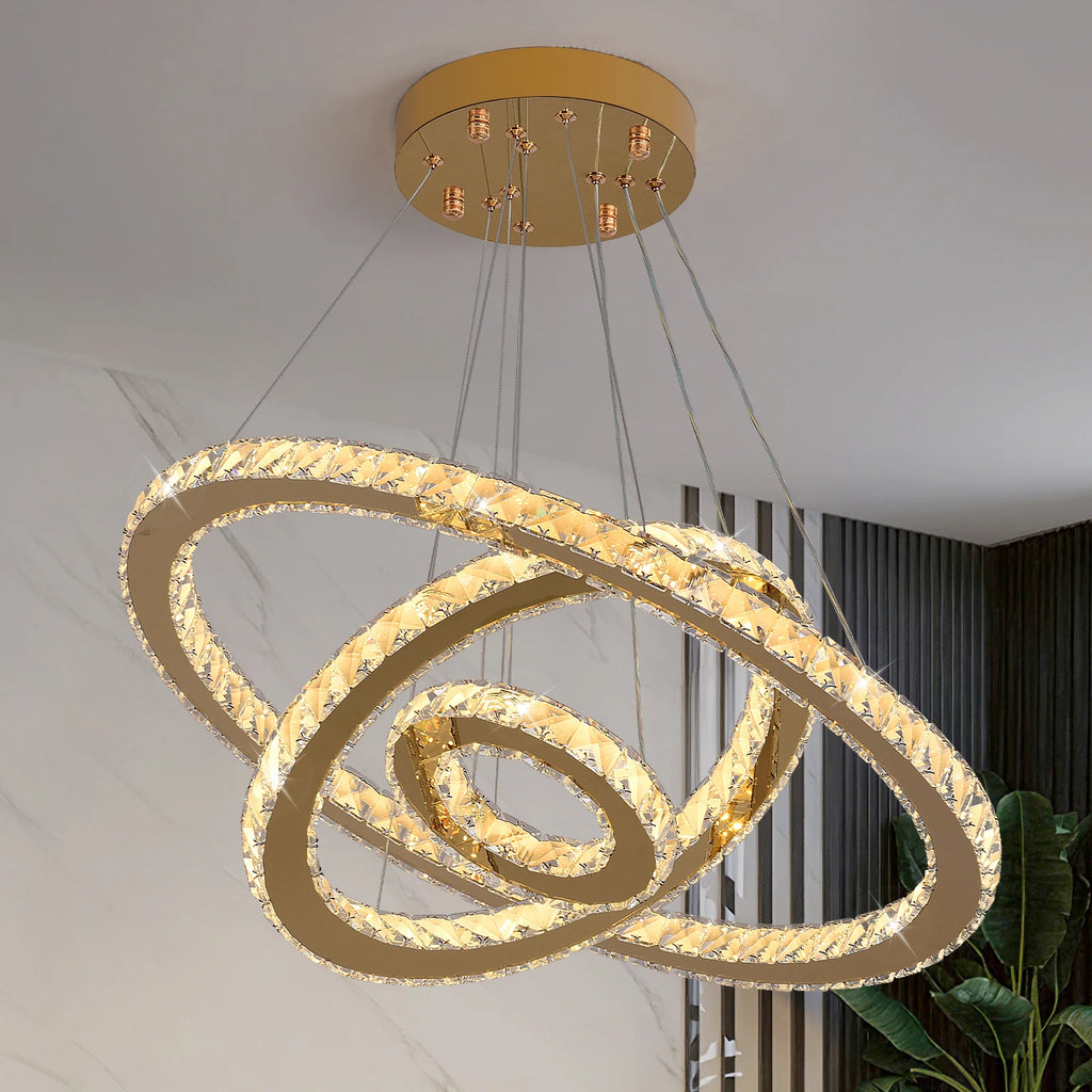 Crystal Pendant Light Living Room Remote Control Gold Chrome Lustre Ceiling Chandeilers Lamp for Bedroom Home Decoration Luminai
