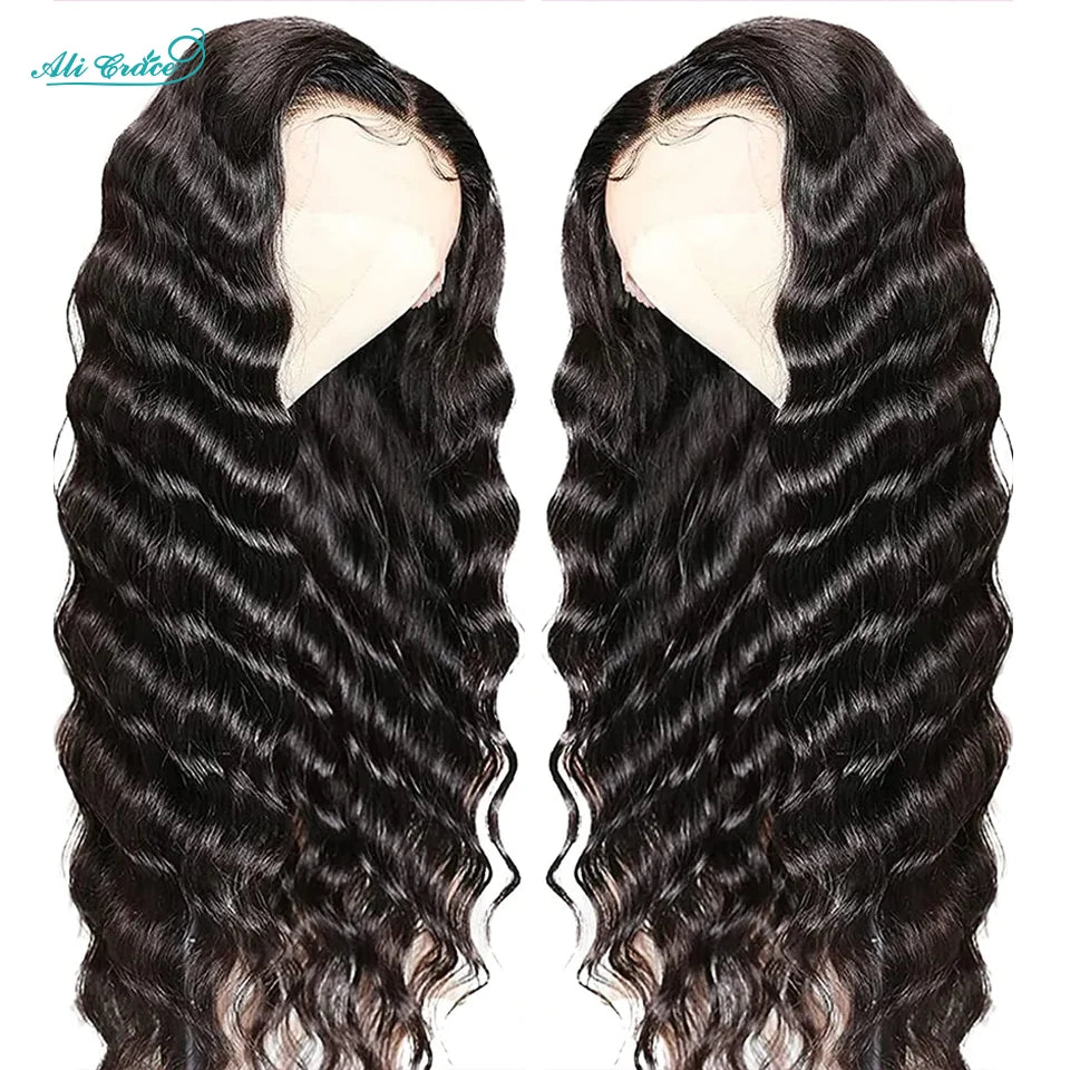 Ali Grace Loose Deep Wave Lace Front Human Hair Wig Transparent 13x4 Lace Frontal Wig Pre Plucked Glueless Wigs For Women