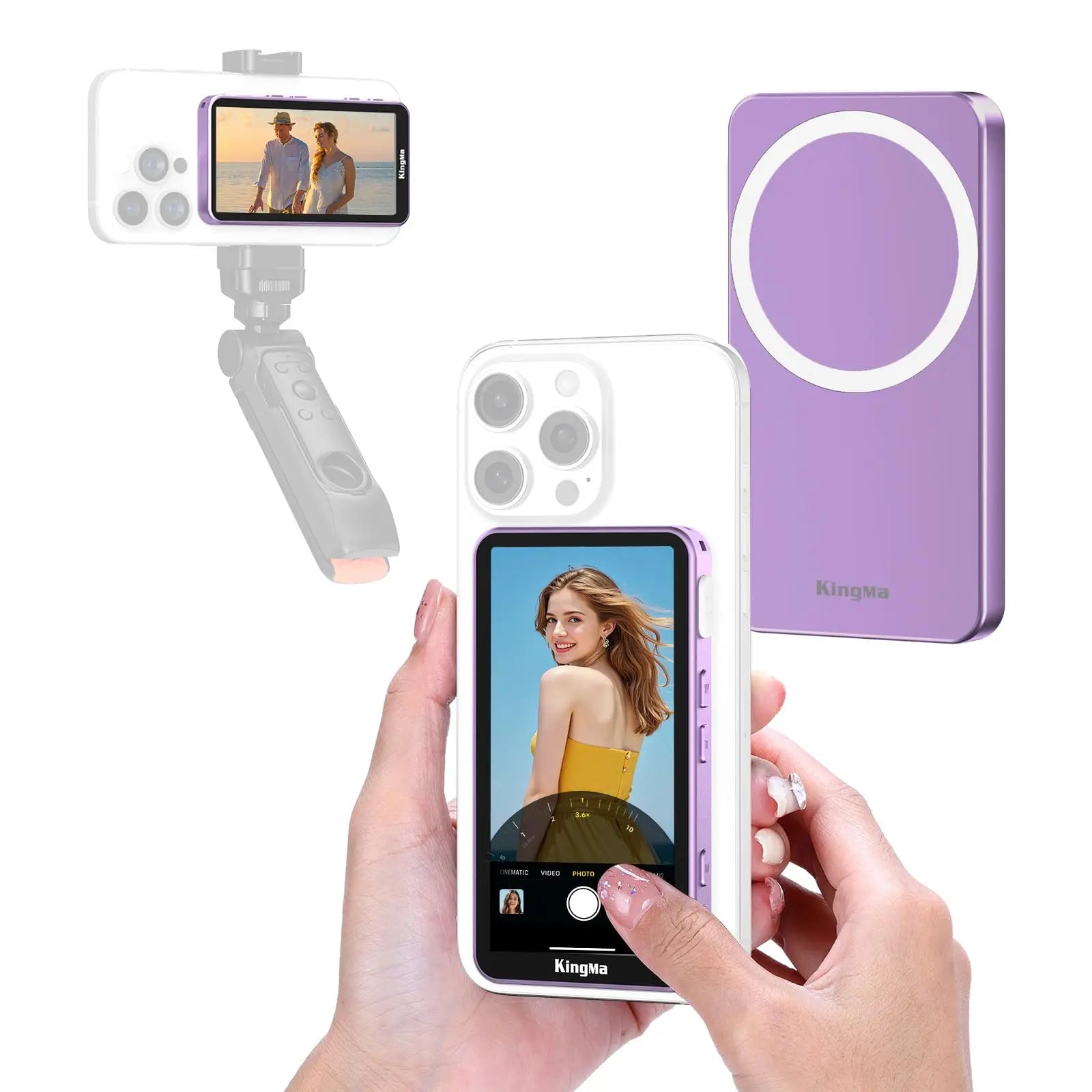 KingMa Magnetic Phone Vlog Selfie Touchscreen Monitor, with Zoom, Wireless Recording, Phone Rear Camera for iPhone Selfie TikTok