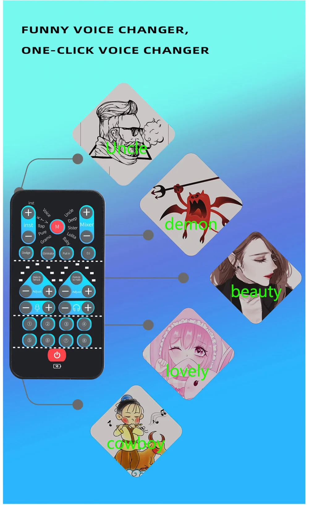 M10 Voice Changer Device Karaoke Function Male Female Voice Switch Universal Portable Sound Changer Card Fine Tuning for Live