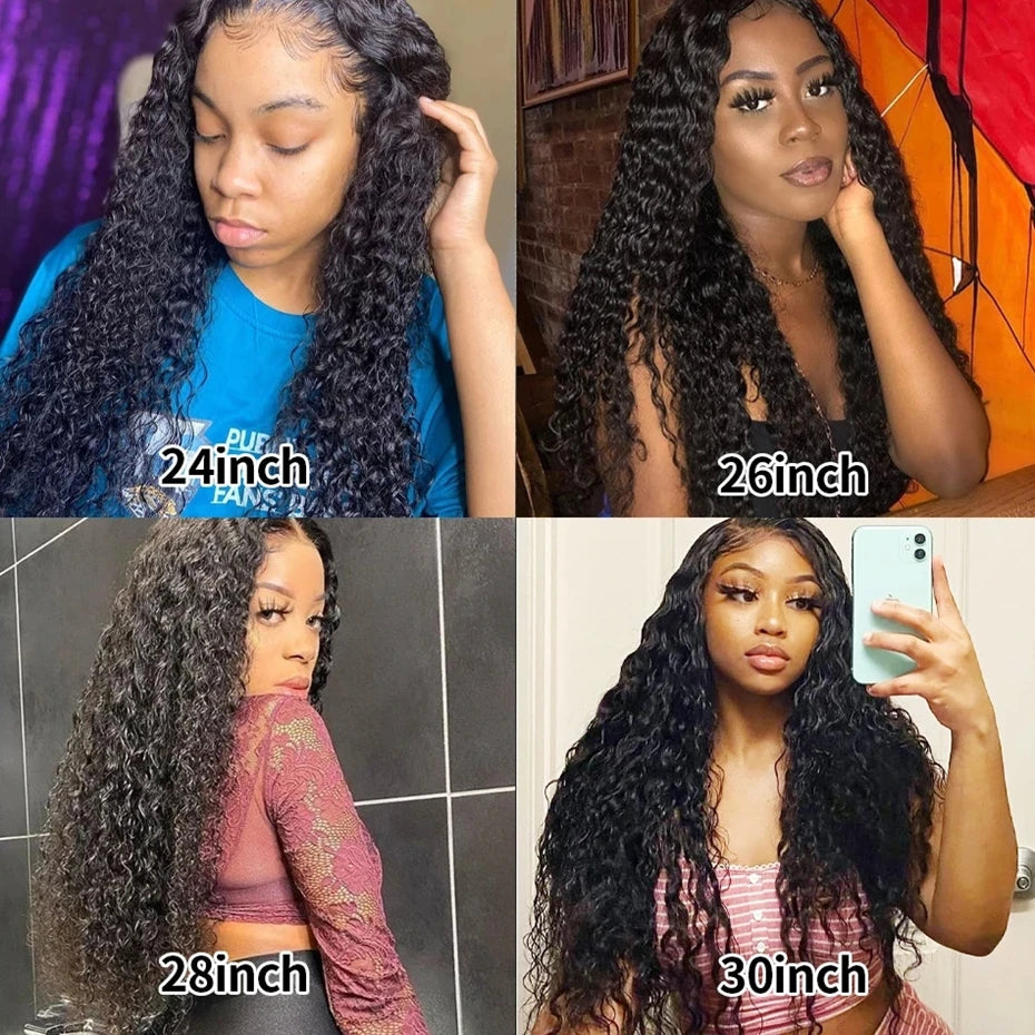 34 36Inch Deep Wave 13x4 13x6 Transparent Lace Frontal Wig Human Hair Water Curly 4x4 Lace Closure Wigs For Black Women Bling