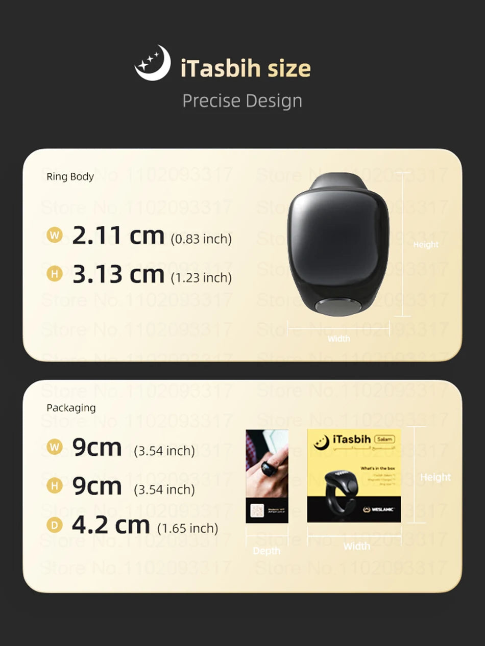 Weslamic Smart Tasbeeh Zikr Ring Islamic Tally Digital Counter for Muslims Praise Prayer Reminder Magnetic Charging Waterproof