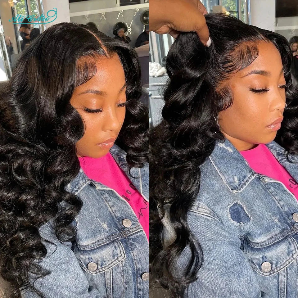 Ali Grace Loose Deep Wave Lace Front Human Hair Wig Transparent 13x4 Lace Frontal Wig Pre Plucked Glueless Wigs For Women