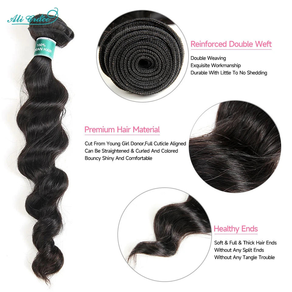 Ali Grace Hair Loose Wave Bundles with Frontal 13x4 Brazilian Hair Loose Wave 3 Bundles with Closure Ear to Ear Lace Frontal