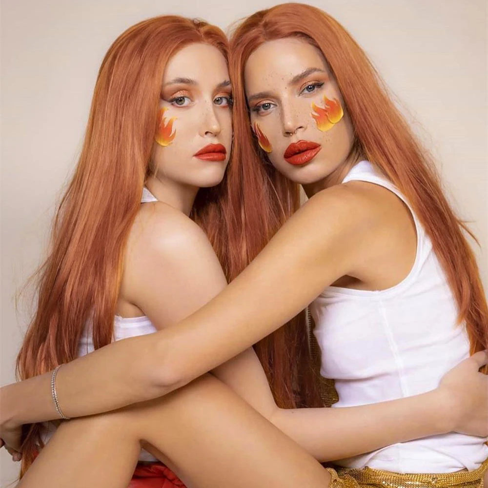 Ginger Auburn Lace Front Wig - Long Straight Synthetic Hair Wig for Women | Natural Hairline Daily Wear