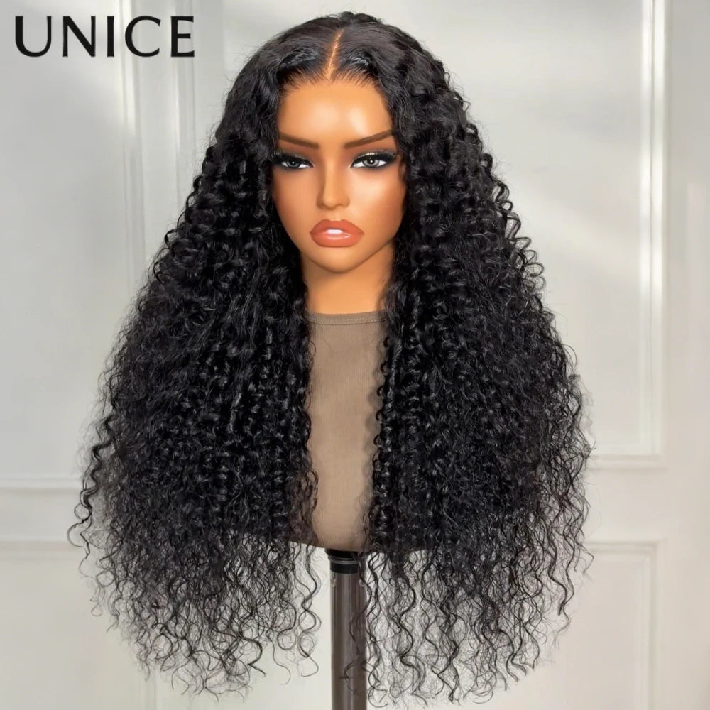 UNice Bouncy Water Wave Curly Wig With Invisi Drawstring 7x5 & 13x4 Pre Cut Pre Bleached Glueless Wig Human Hair 150% Density