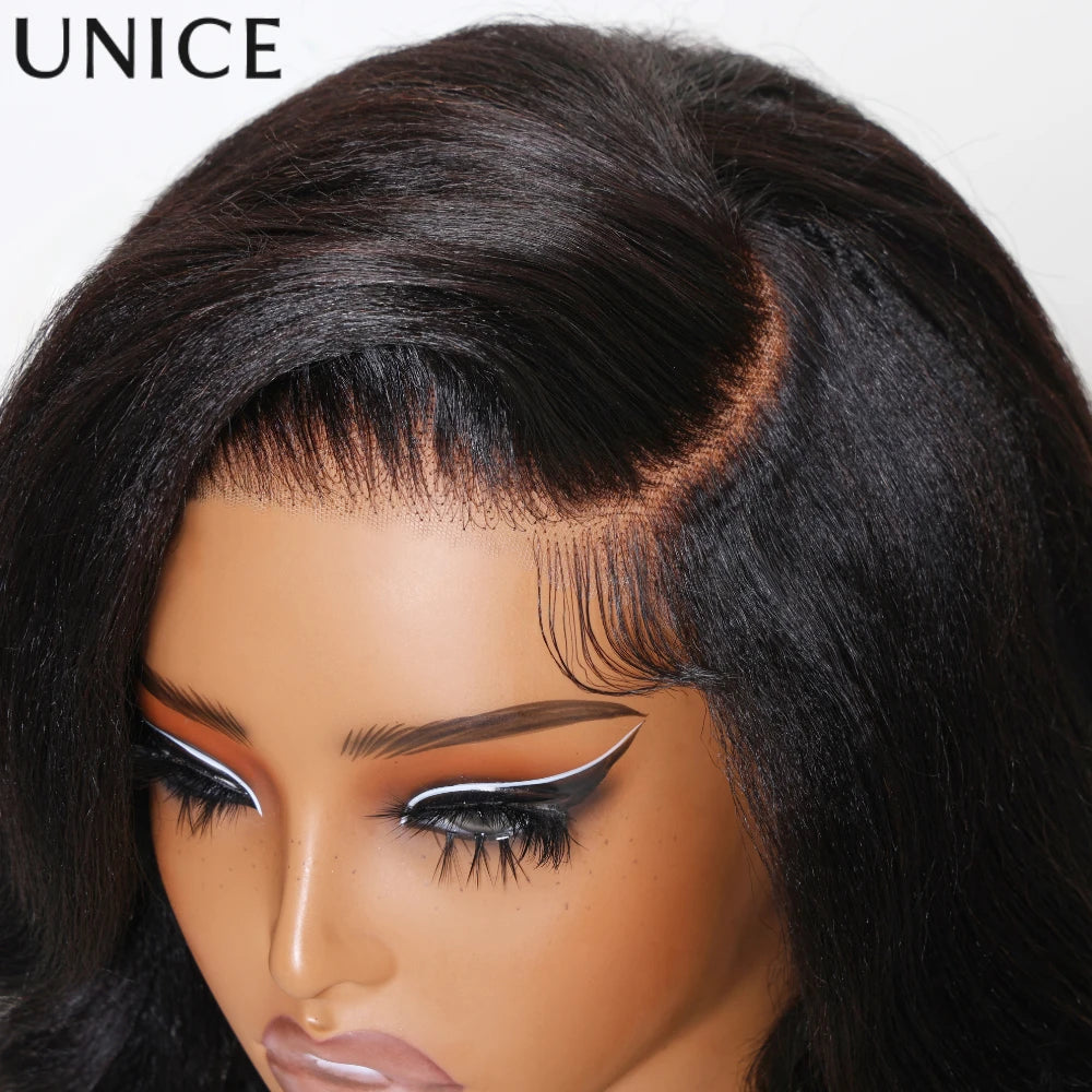 UNICE Hair Yaki Loose Wave Bob Wig With Baby Hair Drawstring 13x4 Human Hair Lace Frontal Wig Pre Cut Pre Bleached Glueless Wig