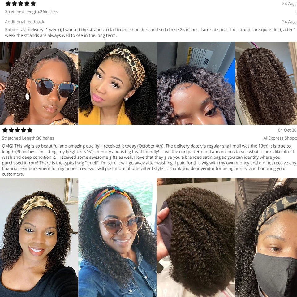 ISEE Hair Headband Wig Human Hair Kinky Curly Scarf Wigs For Women Brazilian Curly Wigs on Sale No Glue No Gel Full Machine Wigs