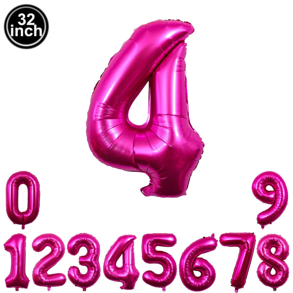32inch Hot Pink Rose Foil Number Balloons Girls Birthday Pink Large Number Balloon Birthday Wedding Baby Shower Party Decor