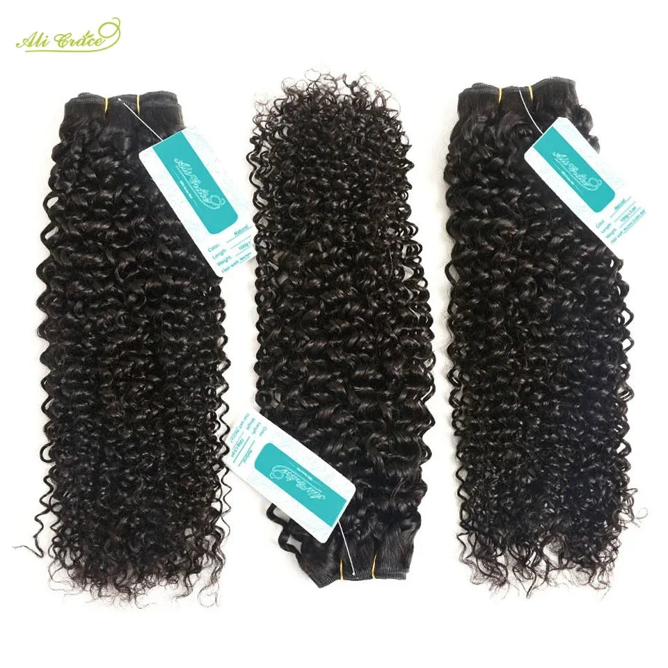 ALI GRACE Hair Kinky Curly Human Hair Bundles 1/3/4 Pcs Brazilian Hair Bundle 28 30 Inch Remy Hair Curly Weaving Natural Color