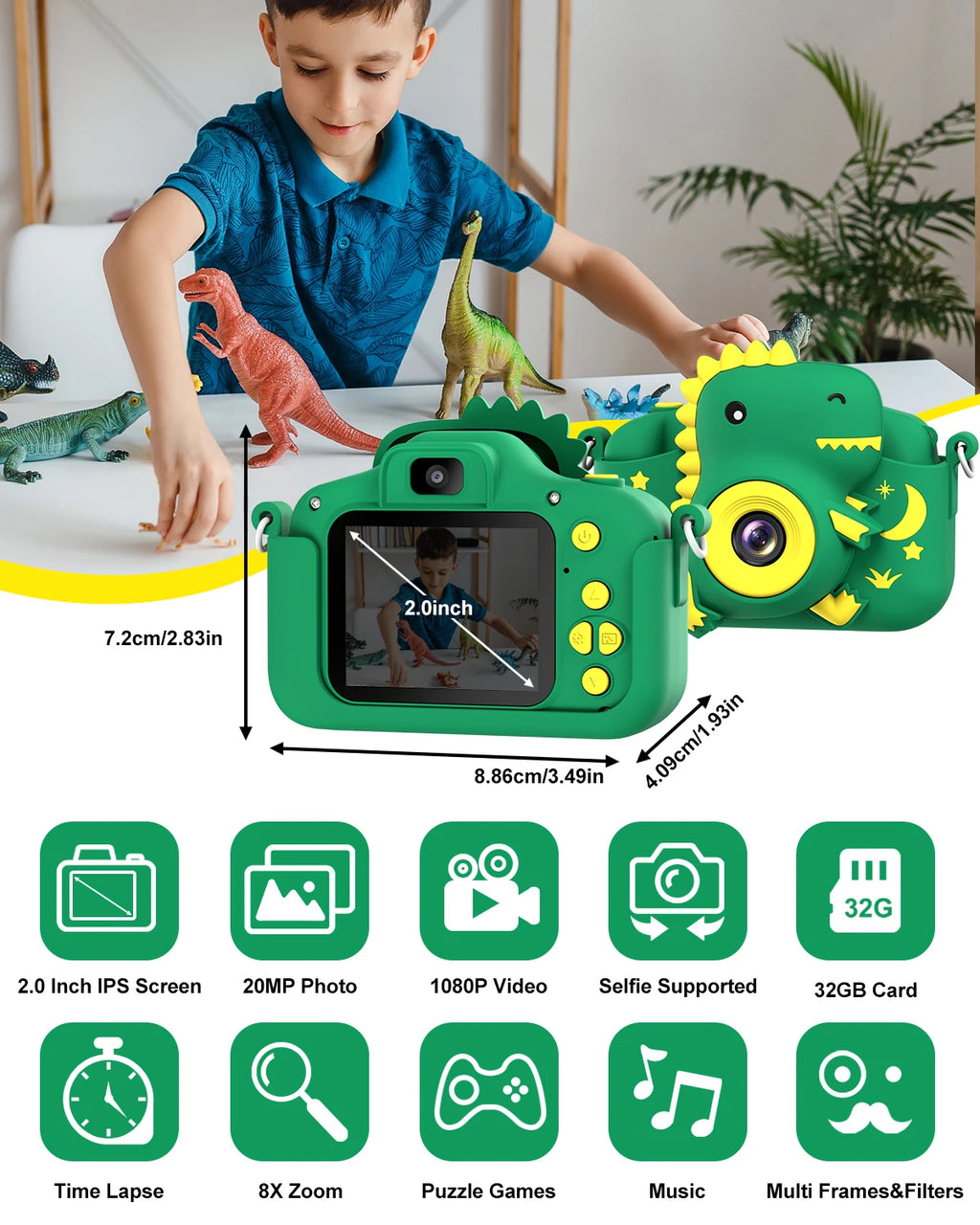 Kids Camera, 2.0" Toddler Digital Camera with 32GB Card,  20MP & 1080P HD Selfie Children's Camera for Boys Girls