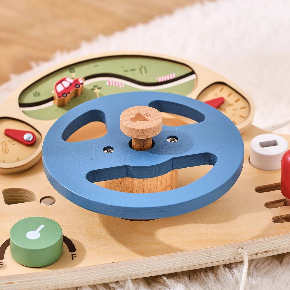 Montessori Simulation Car Steering Wheel Multi-Function Baby Wooden Early Sensory Education Toy Car Busy Board Game Toy Kid Gift