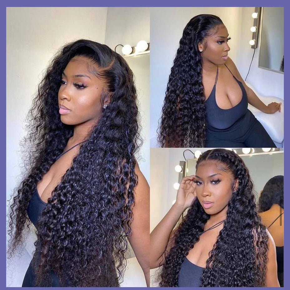 34 36Inch Deep Wave 13x4 13x6 Transparent Lace Frontal Wig Human Hair Water Curly 4x4 Lace Closure Wigs For Black Women Bling