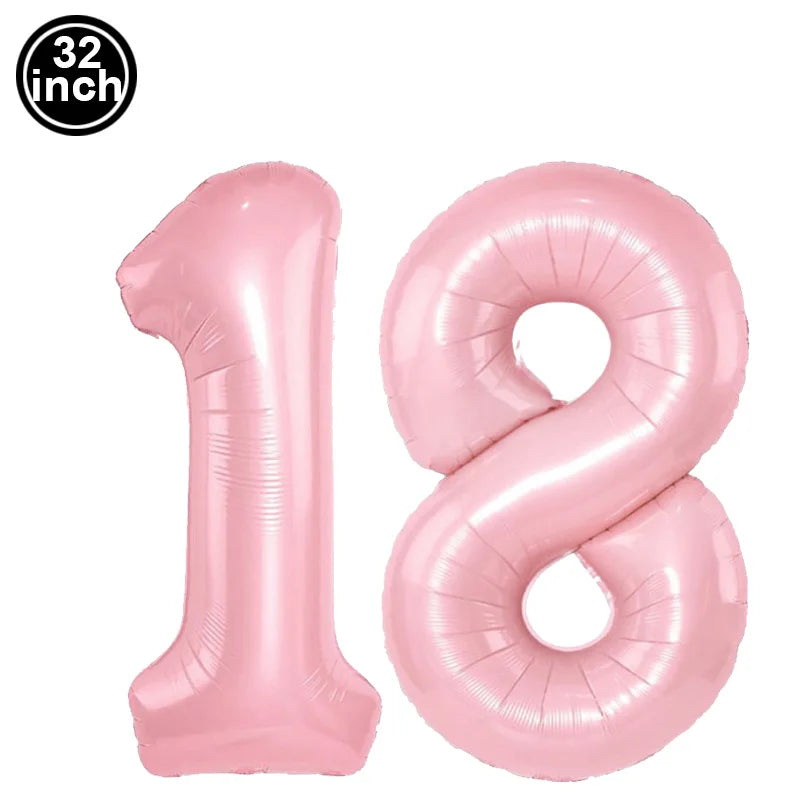 Number 18 Balloon 18 Digit Balloon Eighteen Figure Blue Green 18th Birthday Big Large Red Rose Golden Black Colorful 32inch Ball