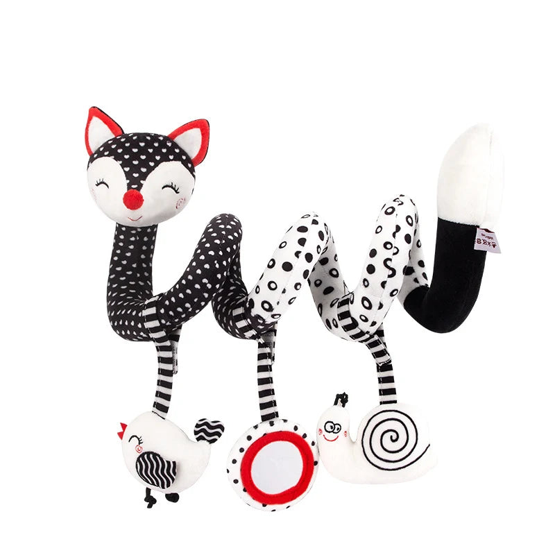 Newborns Spiral Hanging Activity Stroller Toy Baby Carseat Toy Black & White Lion Koala Rattle  for Crib Mobile Sensory Toy Gift