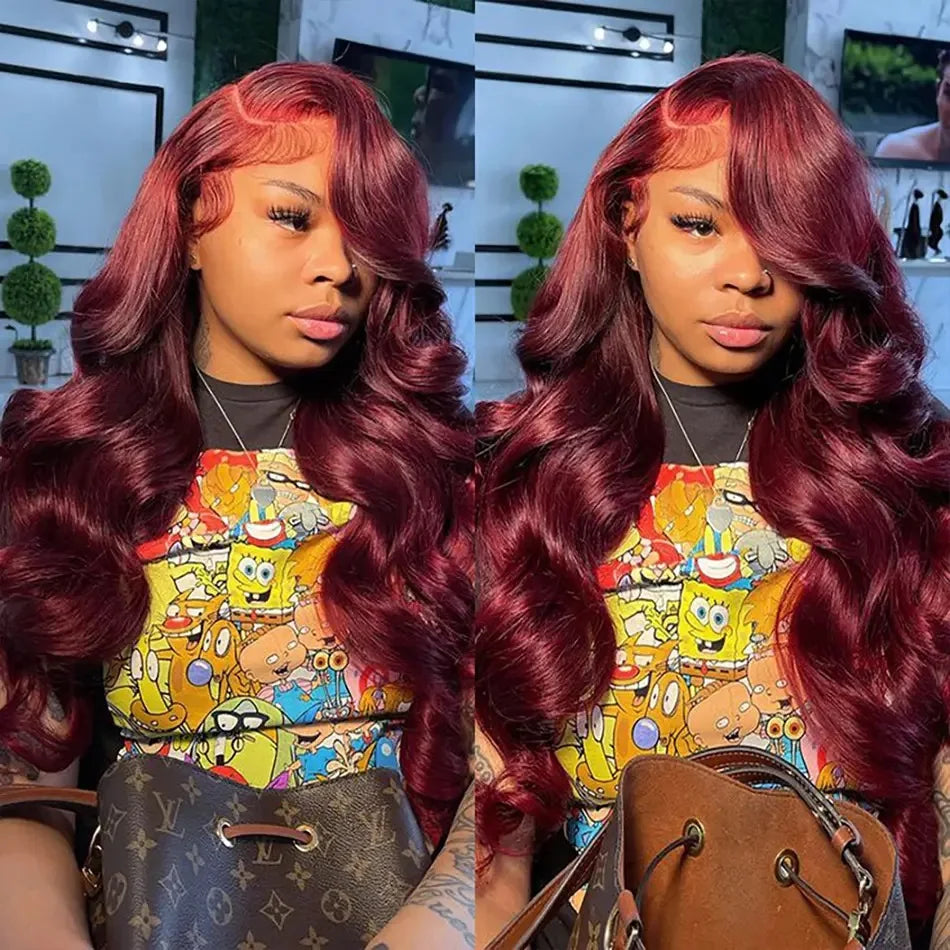 Premium 99J Red Burgundy Colored HD Lace Front Wig Human Hair Wigs Body Wave Human Hair Wigs Transparent Lace Frontal Wigs