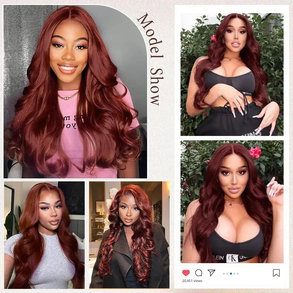 34 Inch Reddish Brown 13x4 Lace Front Human Hair Wigs Brazilian 180% Body Wave HD Lace Frontal Wig 100 Human Hair Wigs For Women