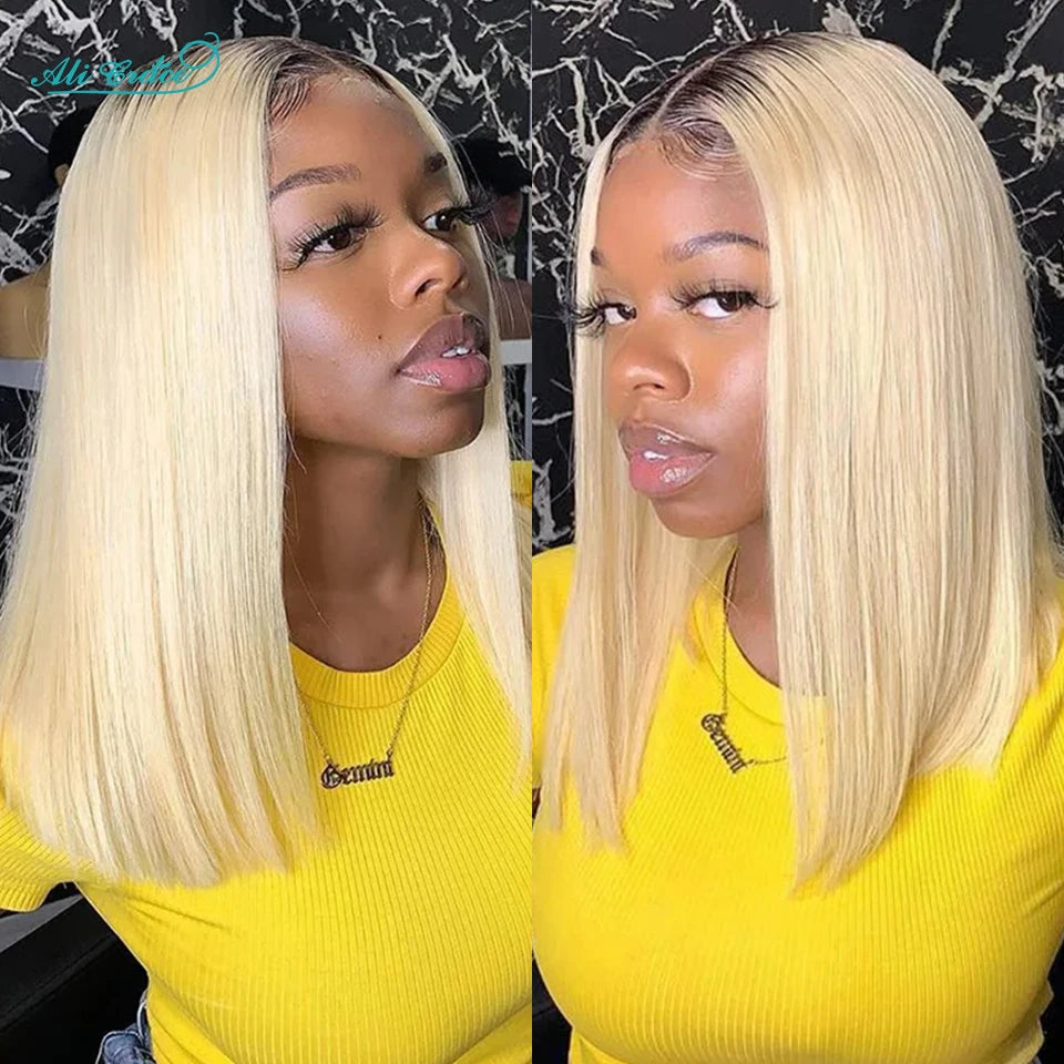 Ali Grace Bob Wigs Human Hair T1B/613 Ombre Straight Hair Short Bob 13X4 Lace Front Wigs For Women Pre-Plucked Hairline Bob Wigs