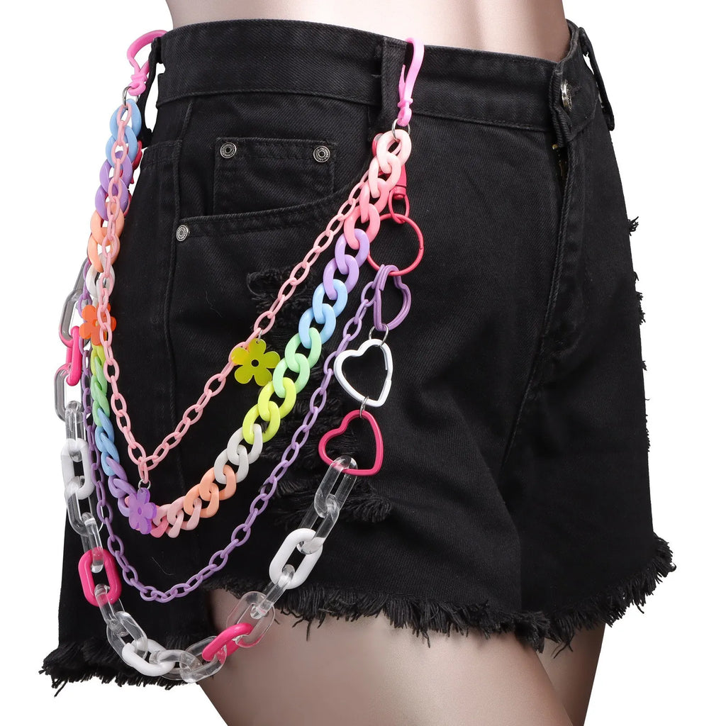 Doulbe Layered Pink Color Strawberry Resin Chain Keychains Women Girls Hip Hop Waist Chain Pants Trousers Chain Bohemian Jewelry