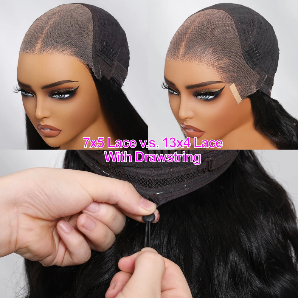 UNICE Black Cherry Loose Wave Curtain Bangs Wig With Invisi Drawstring 7x5 13x4 Pre Cut Pre Bleached Glueless Wig Human Hair
