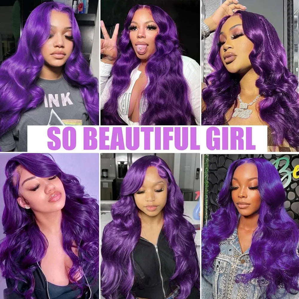 Premium Dark Purple Body Wave Wig - 13x4 HD Lace Front Human Hair Wig 200% Density Brazilian Remy Hair