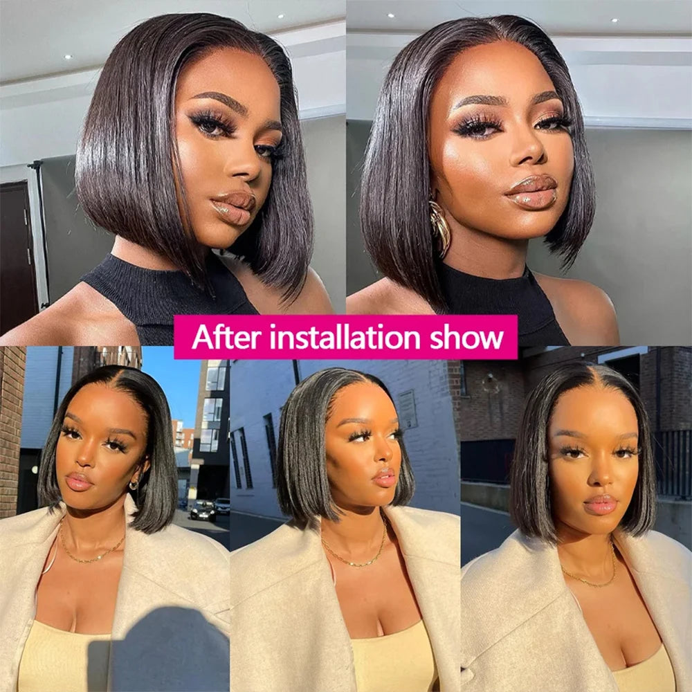 Premium Glueless Human Hair Wig 4x4 HD Lace Bob 12 Inch - Brazilian Straight Remy Hair