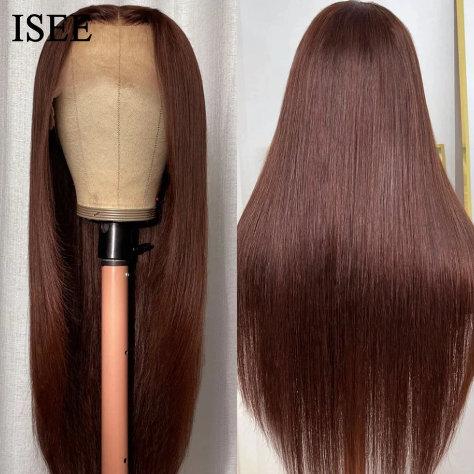 ISEE Hair Wig Colored Lace Front Wigs Malaysian Straight Chocolate Brown Human Hair Reddish Brown Lace Closure Wigs 99j Burgundy