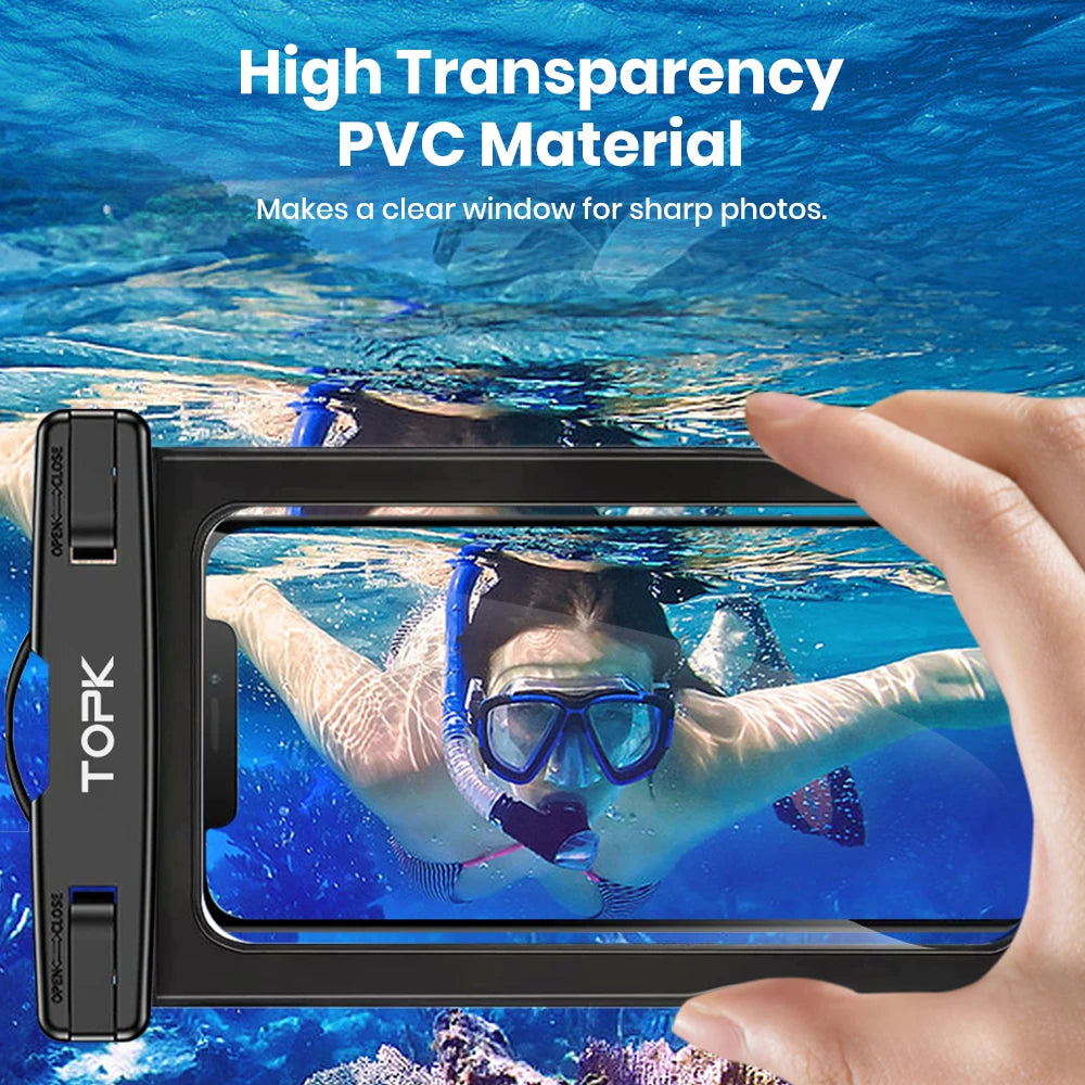 TOPK Waterproof Phone Pouch Case[2 Pack]IPX8 Waterproof Phone Case for Swimming Dry Bag with Clip Strap for iPhone 15 Up to 7”