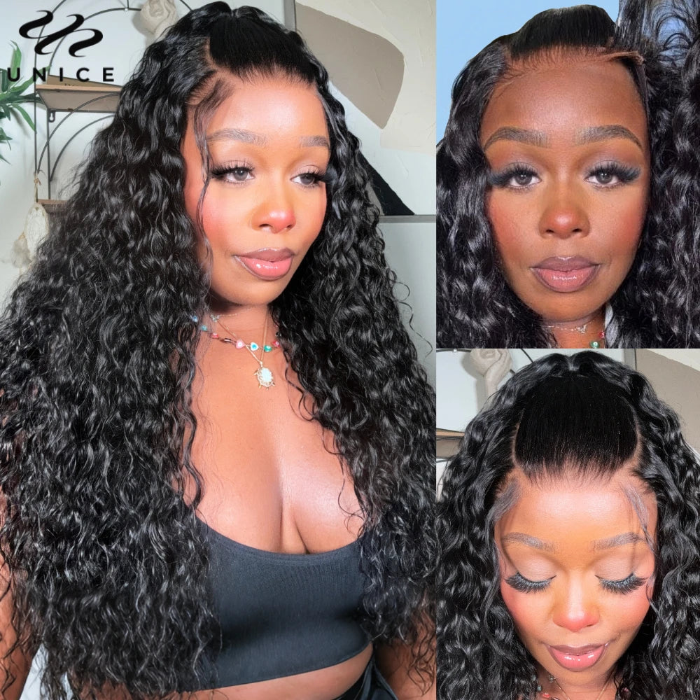 UNice 7X5 Lace Closure Water Wave Wig Pre Cut Pre Bleached Glueless Wig Human Hair Ready To Wear 150% Density