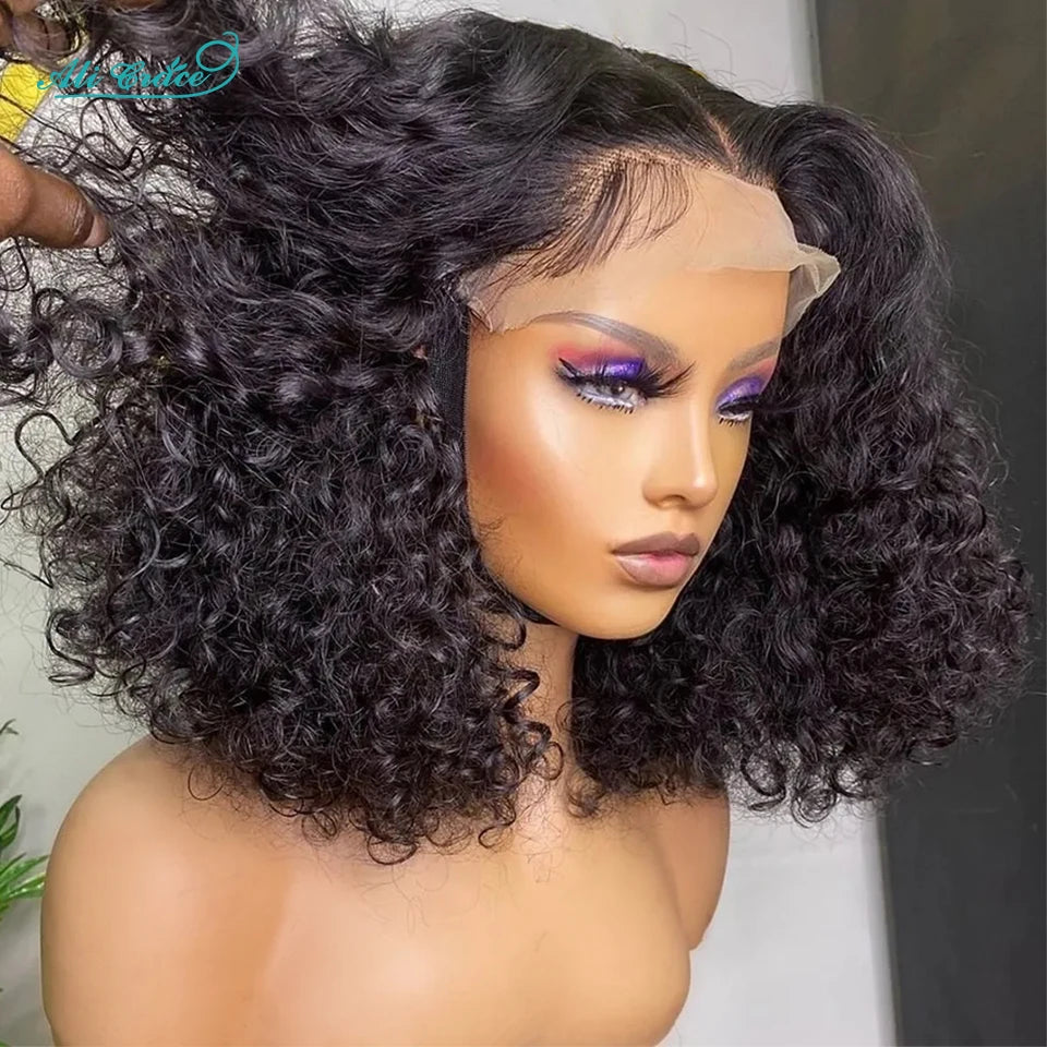 Ali Grace Hair Bob Wig Kinky Curly Hair Transparent 13x4 Lace Front Wig Pre-plucked Short Bob Wigs Deep Curly Remy Human Hair