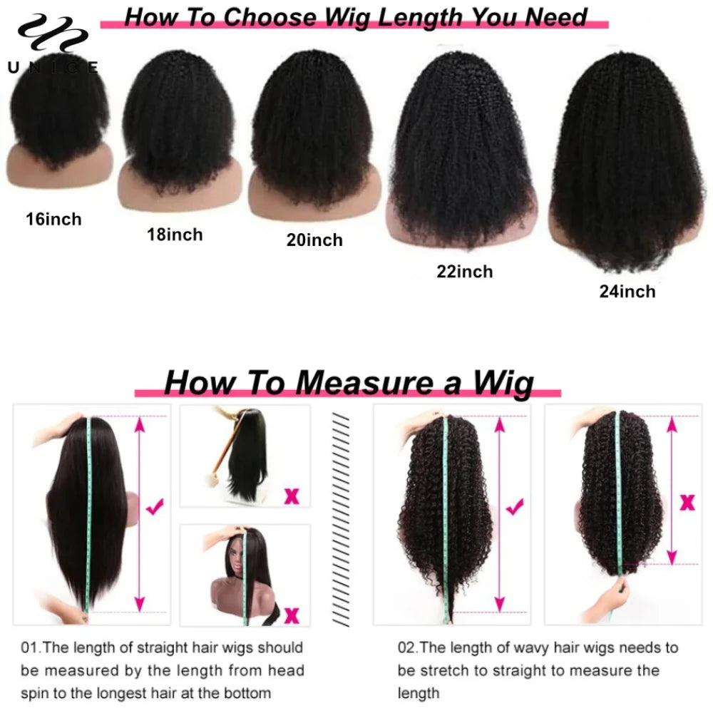 Unice Hair Realistic Edges Kinky Curly Wig Pre Cut Pre Bleached 7x5 Lace Closure Glueless Wig Human Hair Ready To Wear