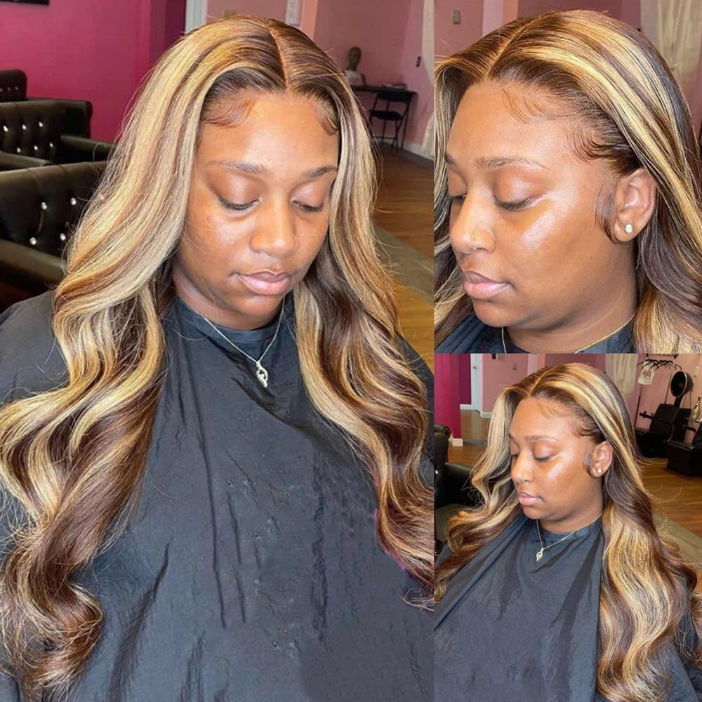 Premium HD Lace Frontal Wig - Honey Blonde Highlight Body Wave Human Hair Wig 13x4 13x6 Glueless Pre-Plucked