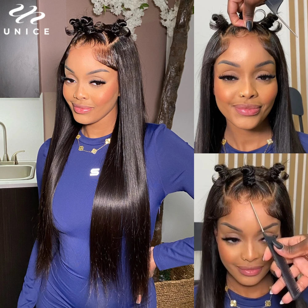 UNICE Pre Everything 13x4 Human Hair Lace Frontal Wig Pre Cut Pre Bleached Pre Plucked Straight Lace Front Wigs 150% Density