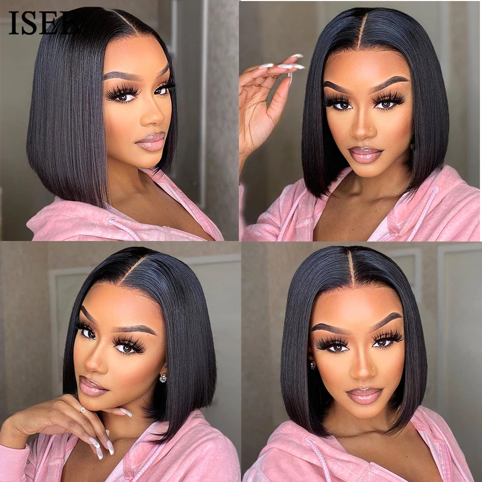 ISEE Hair 7x5 Glueless Bob Wig Lace Front Human Hair Wigs For Women Highlight Straight Wear And Go Glueless Human Hair Wig