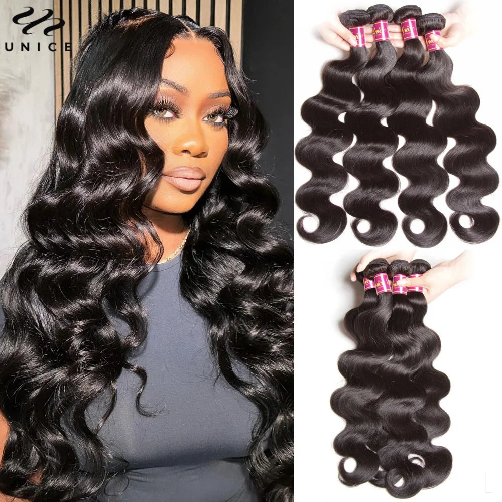 UNICE Hair Body Wave Human Hair Bundles 2/3/4 PCS With 13x4 Lace Frontal / 4X4 Lace Closure / 5x5 HD Lace Closure