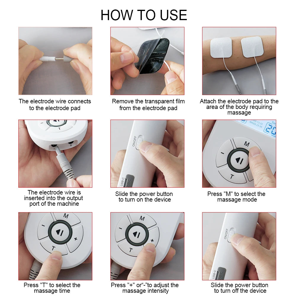12 Modes Low Frequency Therapy Device TENS Machine EMS Muscle Stimulator Electronic Pulse Massager Myostimulation Apparatus