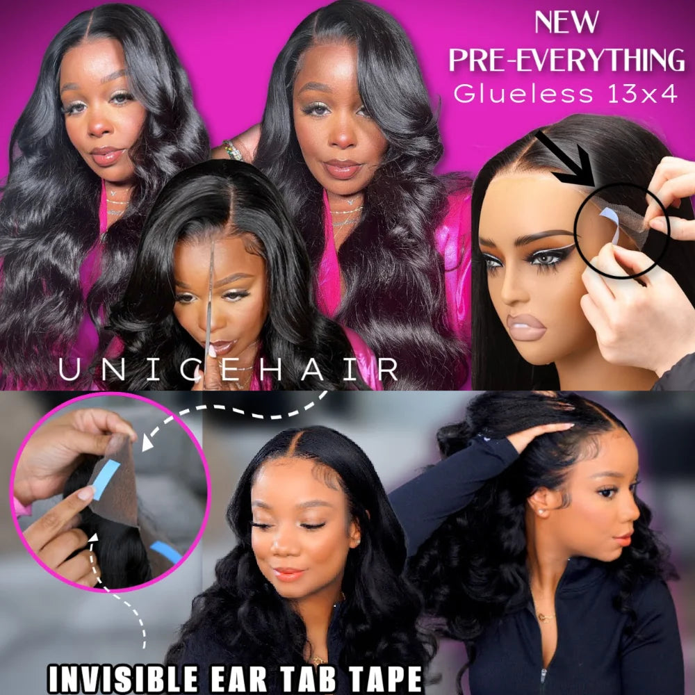 UNice PreEverything 13x4 Frontal Wig Human Hair Body Wave Lace Front Wig Pre Cut Pre Bleached Pre Plucked Lace Wig Ready To Wear