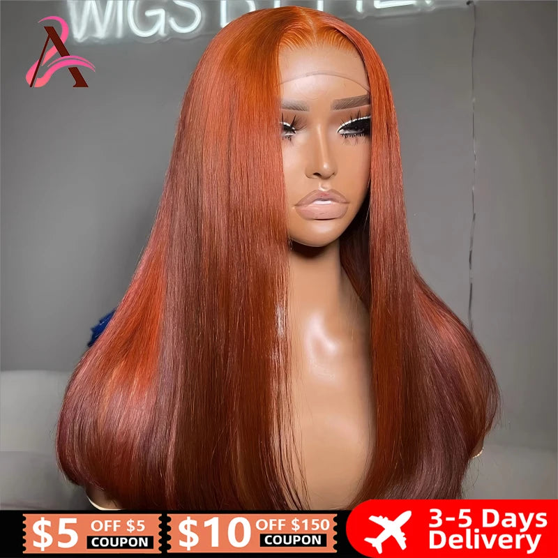 34 Inch Reddish Brown 13x4 Lace Front Human Hair Wigs Brazilian 180% Body Wave HD Lace Frontal Wig 100 Human Hair Wigs For Women