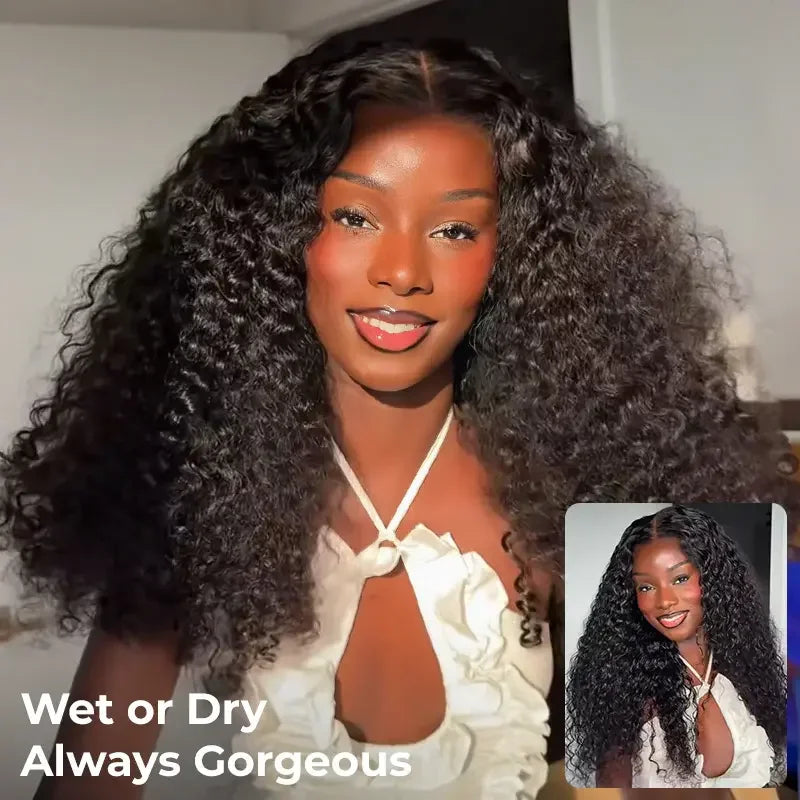ISEE Hair 9X6  Burmese Curly Glueless Wigs Natural Black Pre Bleached Human Hair  Wig M-Cap Wear Can Go Wig Pre Cut Lace