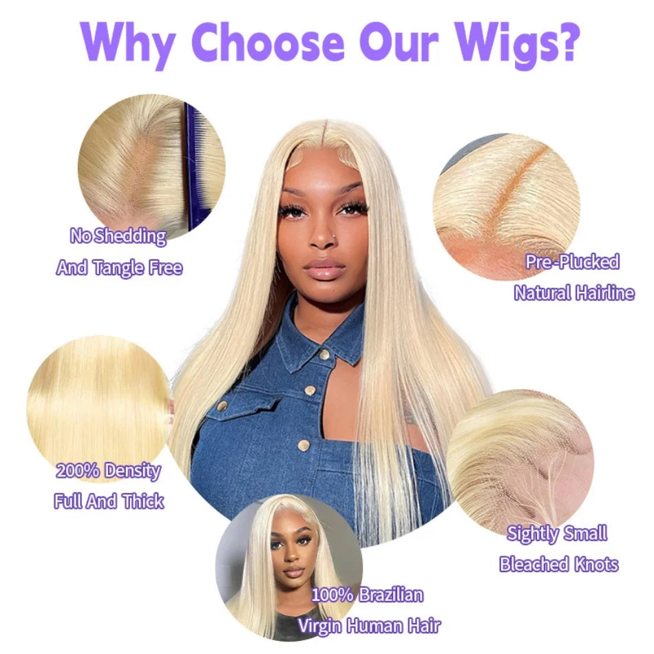 613 Blonde Lace Front Wig Human Hair - 200 Density HD Transparent Lace Wig 13x4/13x6 Pre-Plucked Brazilian Remy Hair