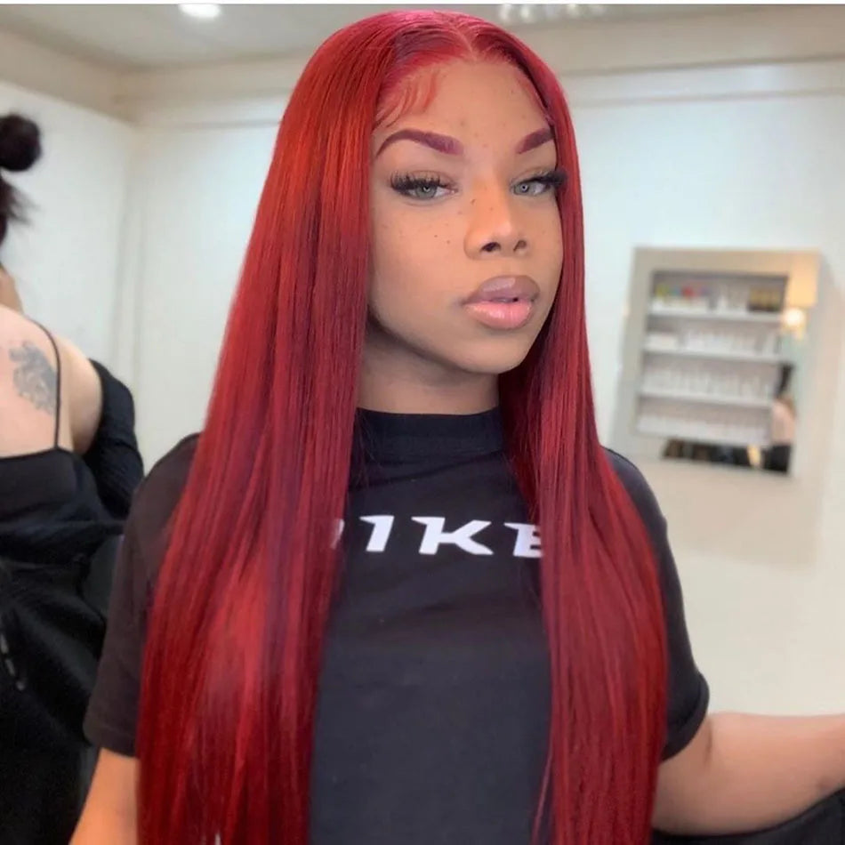 NEW 6x4 Glueless Wigs Human Hair Ready To Wear 99J Burgundy Colored Human Hair Lace Wig HD Transparent Lace Front Closure Wigs