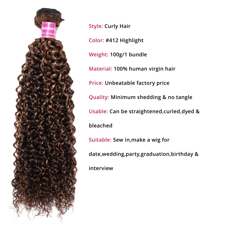UNICE Hair TL412 Blonde Highlight Curly Hair Bundles 1/3/4 PCS Deal Pre Colored Human Hair Bundles Sew In Weaves Extentions
