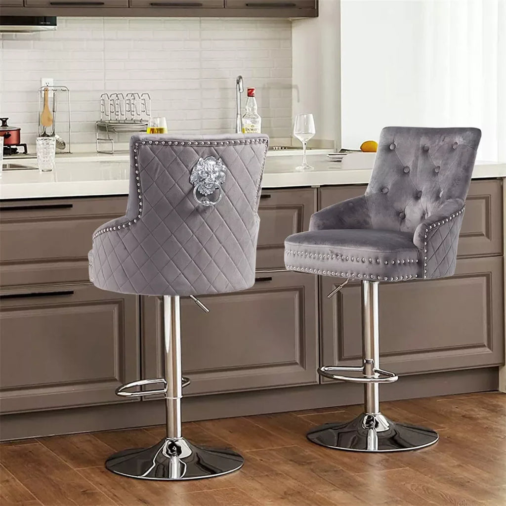Luxury Bar Stool Dining Chairs Swivel Bar Stools Velvet Upholstered Lion Knocker for Home,Bar Table