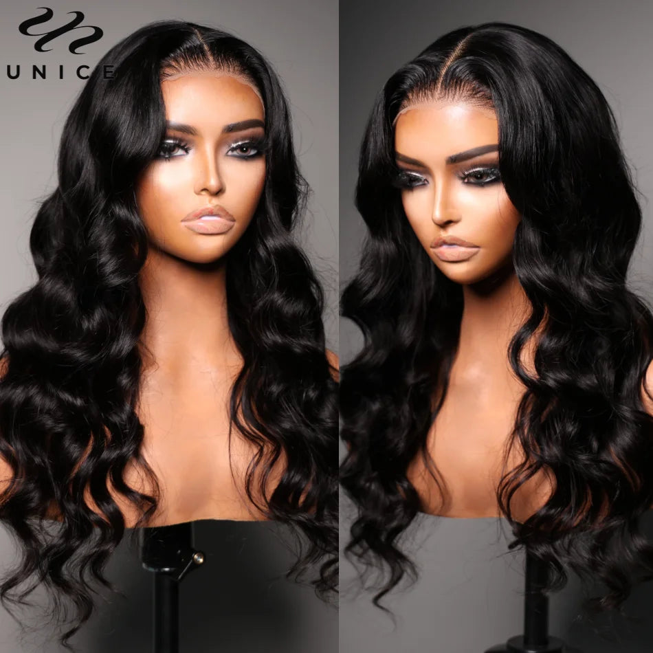 UNice 7x5 Glueless Wig Pre Bleached Pre Cut Pre Plucked Body Wave Human Hair Lace Wig Ready To Wear Go Lace Closure Wig