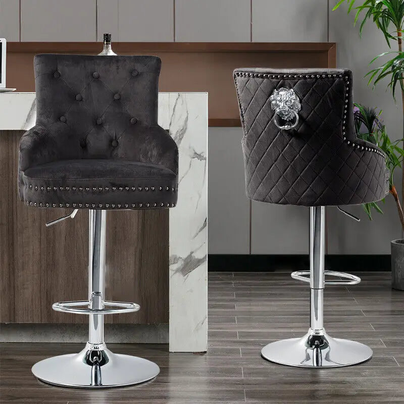 Luxury Bar Stool Dining Chairs Swivel Bar Stools Velvet Upholstered Lion Knocker for Home,Bar Table