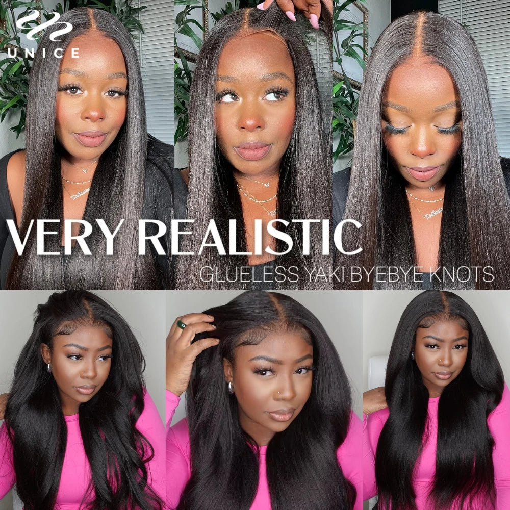 UNice Hair Reddish Brown Yaki Straight Wig 7x5 Lace Pre Cut Pre Bleached Glueless Wig Human Hair Ready To Wear 150% Density