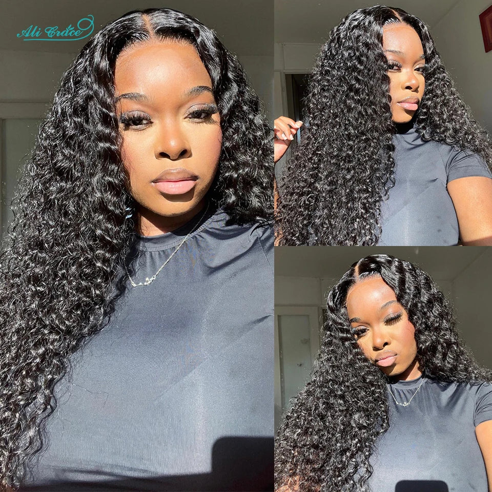 Ali Grace Deep Wave Hair Wigs 4x4 Lace Closure Human Hair Wigs For Women Pre-plucked Hairline Brazilian Deep Wave Closue Wigs