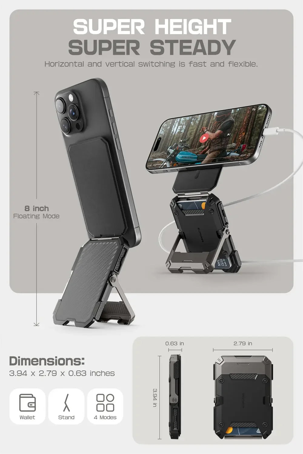 SUPCASE Magnetic Tripod Phone Stand Credit Card Holder for iPhone 16/15/14/13/12 Adjustable Phone Stand Compatible with MagSafe